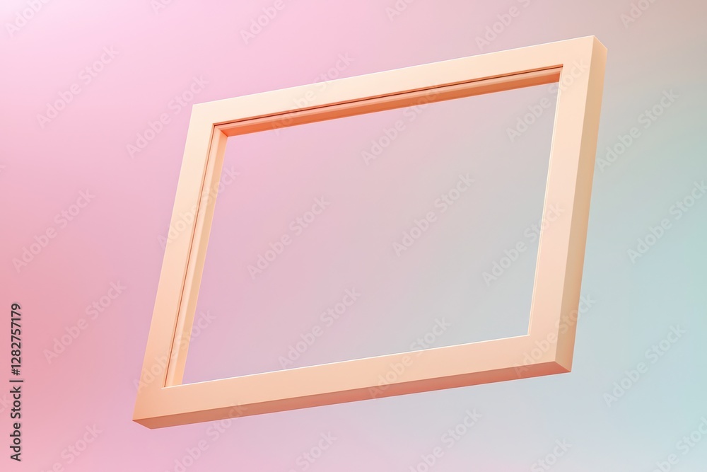Fototapeta premium Peach-edged 3D frame rendered in AI, floats dynamically over a gentle pastel gradient.