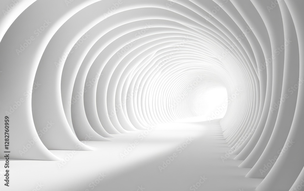 White tunnel, light at end, abstract background, futuristic design White tunnel, light at end, abstract background, futuristic design