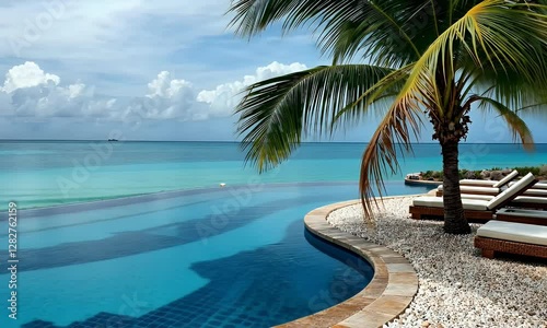 Beautiful Outdoor Swimming Pool with Coconut Palm Tree