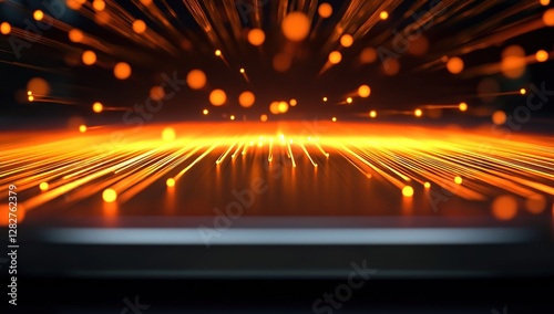 Obraz na płótnie Illuminating Fiber Optics: Exploring Light's Journey Through Technology's Core with Radiant Glows and Dynamic Displays w salonie
