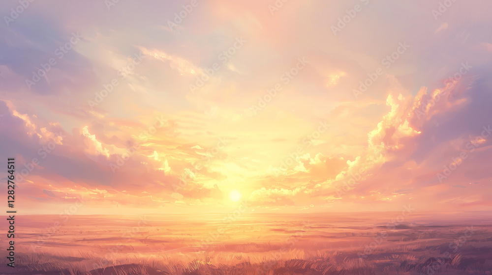 Fototapeta premium A breathtaking digital painting depicts a vibrant sunset. 