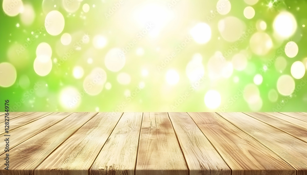 Wooden table against a bright, bokeh background. Ideal for showcasing products or creating a fresh, spring-like mood in your designs. Wooden table against a bright, bokeh background. Ideal for showcasing products or creating a fresh, spring-like mood in your designs.