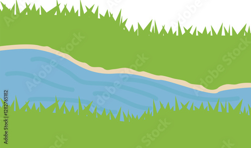 植物の多い川の背景イラスト素材