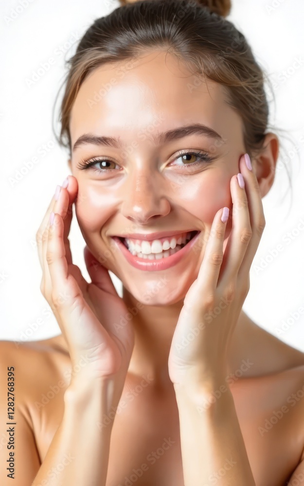 Radiant Young Woman with Glowing Skin Happy Expression Closeup Portrait Radiant Young Woman with Glowing Skin Happy Expression Closeup Portrait