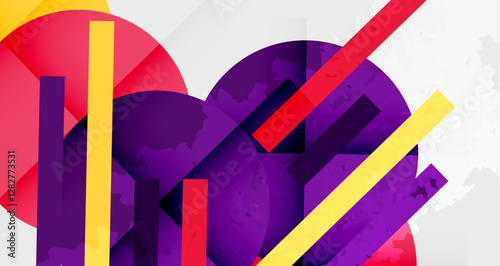 Squares, circles and triangles and grainy noisy texture. Vector Illustration For Wallpaper, Banner, Background, Card, Book Illustration, landing page