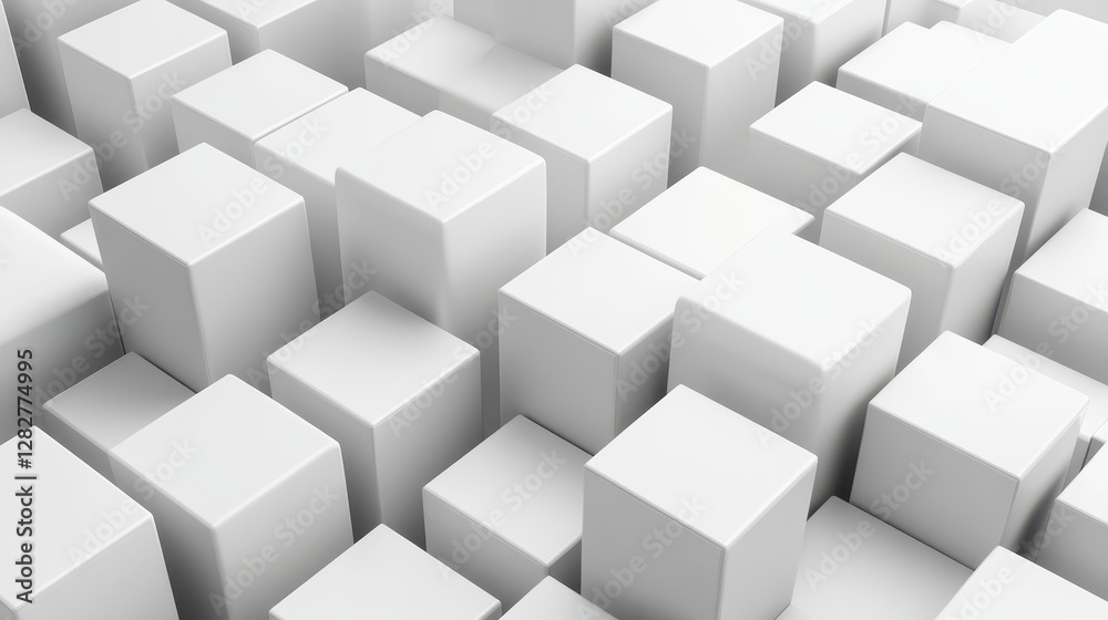 Random shifted white cube boxes block background wallpaper banner with copy space