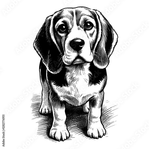 Line art drawing of Beagle dog's ink sketch vector hand drawn illustration background