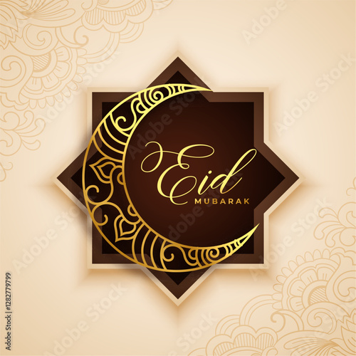 premium eid mubarak wishes background with golden crescent