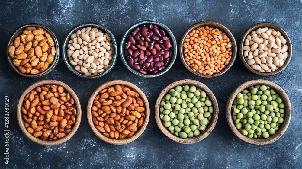 Fototapeta premium Assortment of Legumes and Nuts in Bowls