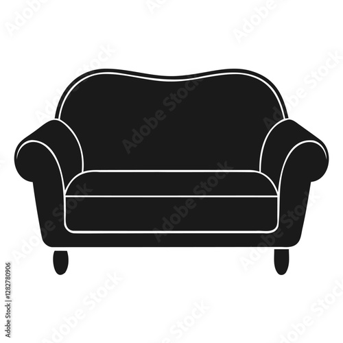 Elegant black and white silhouette of a classic upholstered sofa