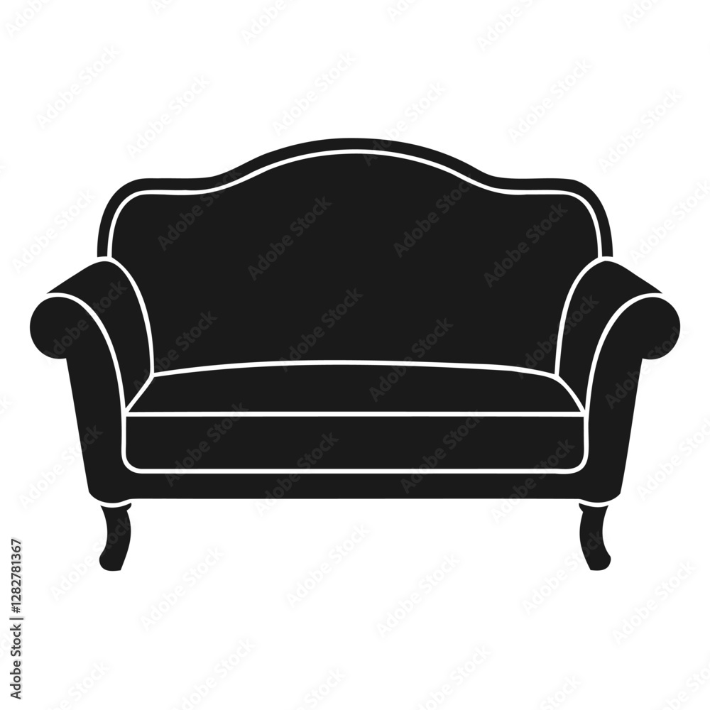 Elegant black and white silhouette of a classic upholstered sofa Elegant black and white silhouette of a classic upholstered sofa