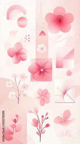 Icon Set of Abstract Cherry Blossom Patterns, Cherry Blossom Festivals