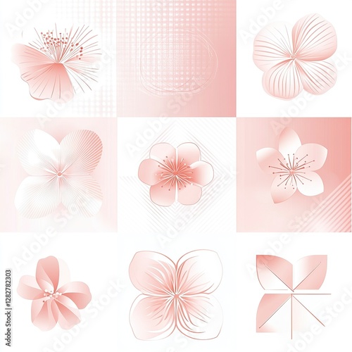 Icon Set of Abstract Cherry Blossom Patterns, Cherry Blossom Festivals