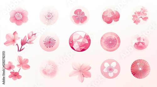 Icon Set of Abstract Cherry Blossom Patterns, Cherry Blossom Festivals