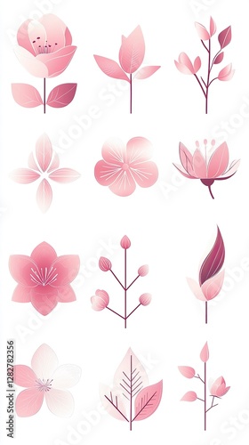 Icon Set of Abstract Cherry Blossom Patterns, Cherry Blossom Festivals