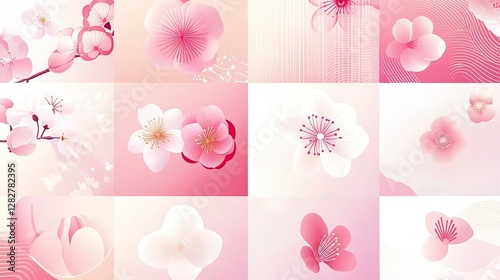 Icon Set of Abstract Cherry Blossom Patterns, Cherry Blossom Festivals