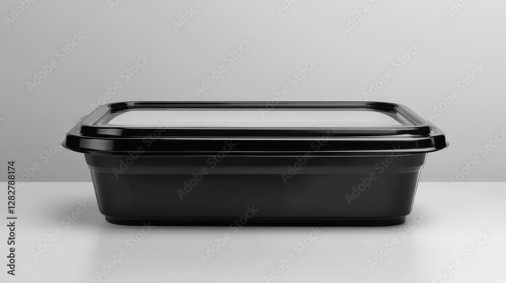 Black Plastic Food Storage Container with Transparent Lid on Surface Black Plastic Food Storage Container with Transparent Lid on Surface