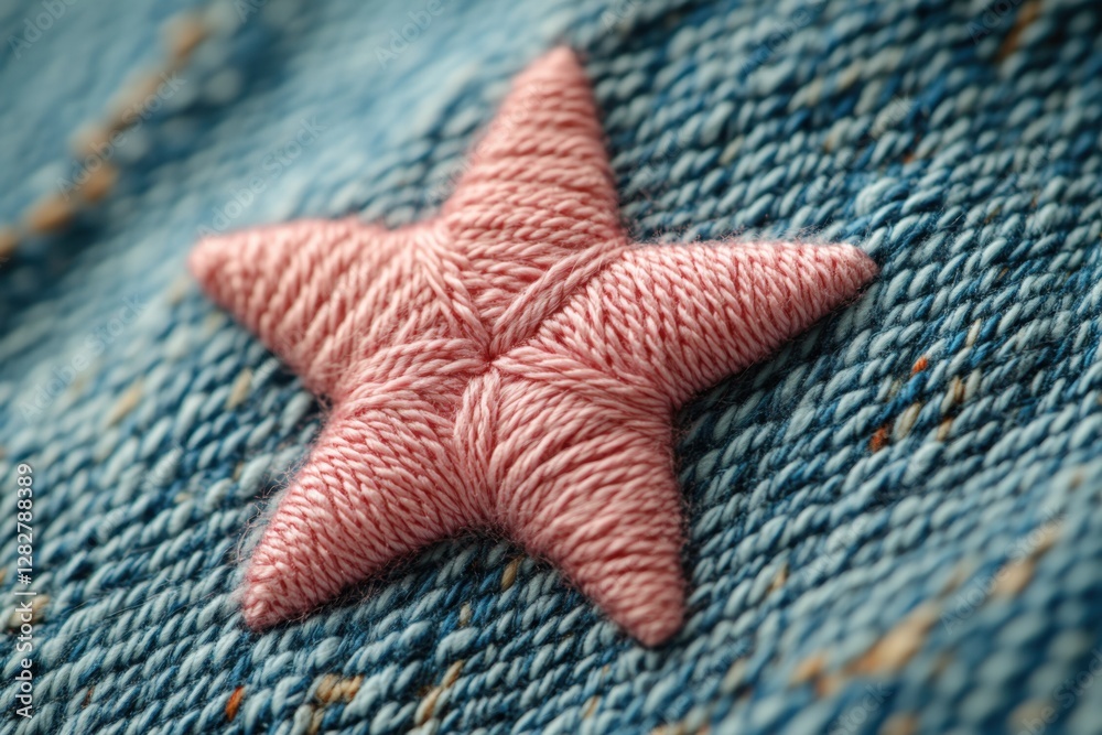 Light pink star embroidery on a soft white background, captured in a close-up macro shot, perfect for minimalist design projects and textile applications. Light pink star embroidery on a soft white background, captured in a close-up macro shot, perfect for minimalist design projects and textile applications.