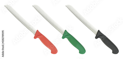 Set of color kitchen knife isolated on the white background.
