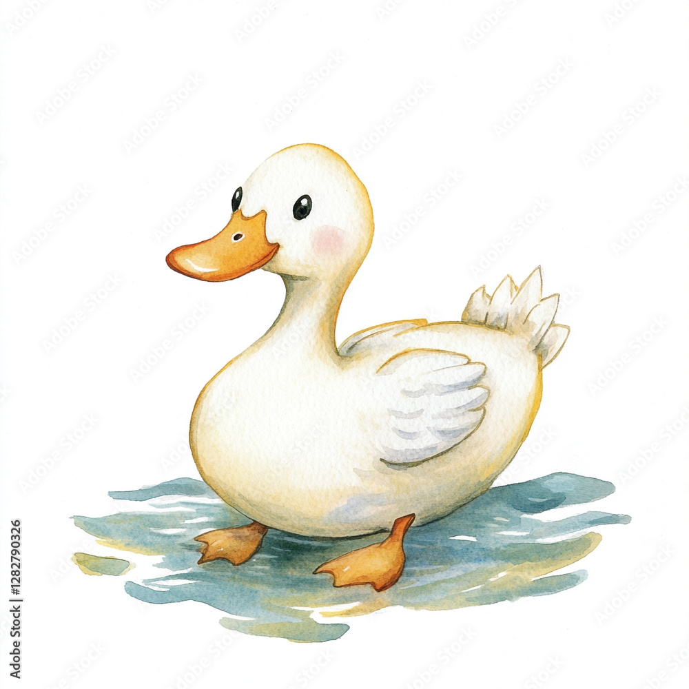 Obraz premium Minimalist Scene of a Duck Swimming Gracefully Towards the Shore Isolated on a Calm Water Surface Capturing the Essence of Nature's Beauty and Serenity in a Simple Composition
