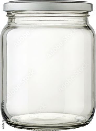Minimalist Glass Jar on Pure White Background Suitable for Food Photography and Kitchen Decor