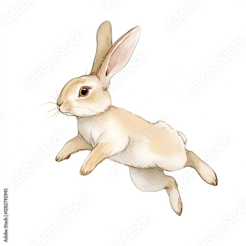 Minimal Isolated Scene of a Rabbit Jumping Across a Green Yard Capturing the Essence of Nature and Playfulness in a Simple Yet Engaging Composition