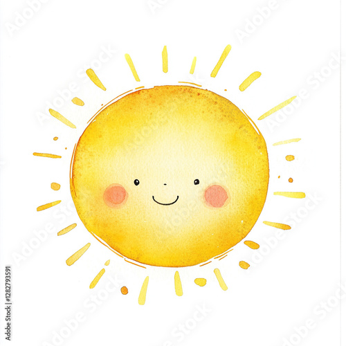 Cute Minimal Isolated Watercolor Illustration of the Sun Shining Brightly Perfect for Brightening Up Any Design or Project with a Cheerful and Playful Touch
