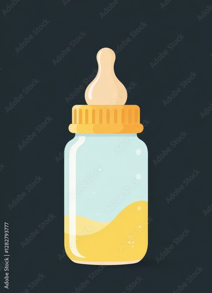 Baby Bottle with Yellow Liquid on Dark Background