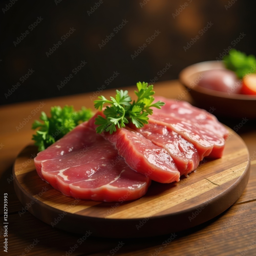 Hearty mixed meat platter served on a wooden board , lamb, skewers Hearty mixed meat platter served on a wooden board , lamb, skewers