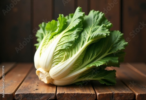 Bok choy cabbage on rustic wooden surface