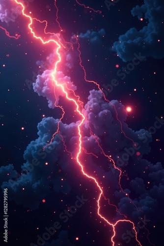 Intertwined dark spectral bands, radiating light, deep hues , technology, swirling