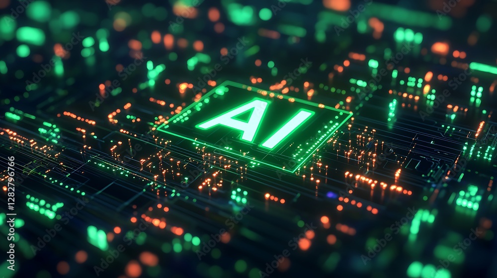 Obraz premium AI chip, glowing circuit board