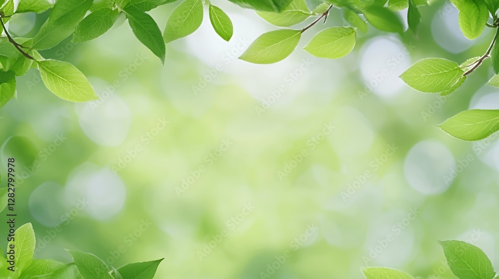 Vibrant Green Leaves Frame with Soft Bokeh Background Vibrant Green Leaves Frame with Soft Bokeh Background