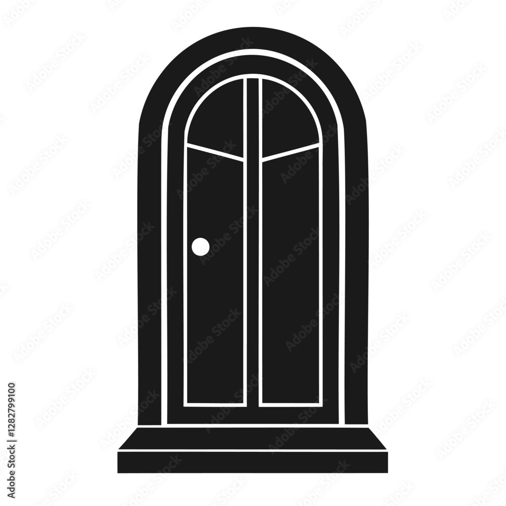A simple, black and white silhouette of an arched doorway A simple, black and white silhouette of an arched doorway