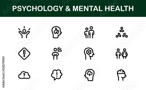 Psychology and Mental Health Icons Set. Essential Icons for Therapy, Counseling, and Mental Wellness