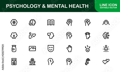 Psychology and Mental Health Icons Set. Essential Icons for Therapy, Counseling, and Mental Wellness