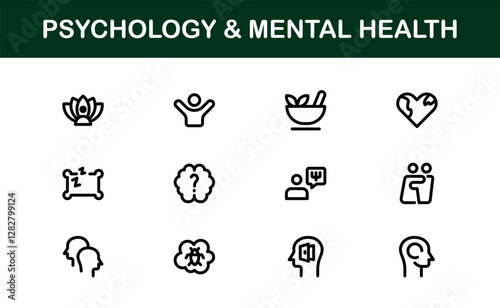 Psychology and Mental Health Icons Set. Essential Icons for Therapy, Counseling, and Mental Wellness