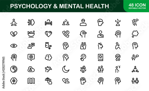 Psychology and Mental Health Icons Set. Essential Icons for Therapy, Counseling, and Mental Wellness