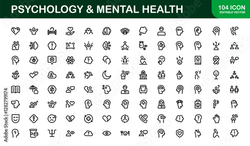 Psychology and Mental Health Icons Set. Essential Icons for Therapy, Counseling, and Mental Wellness