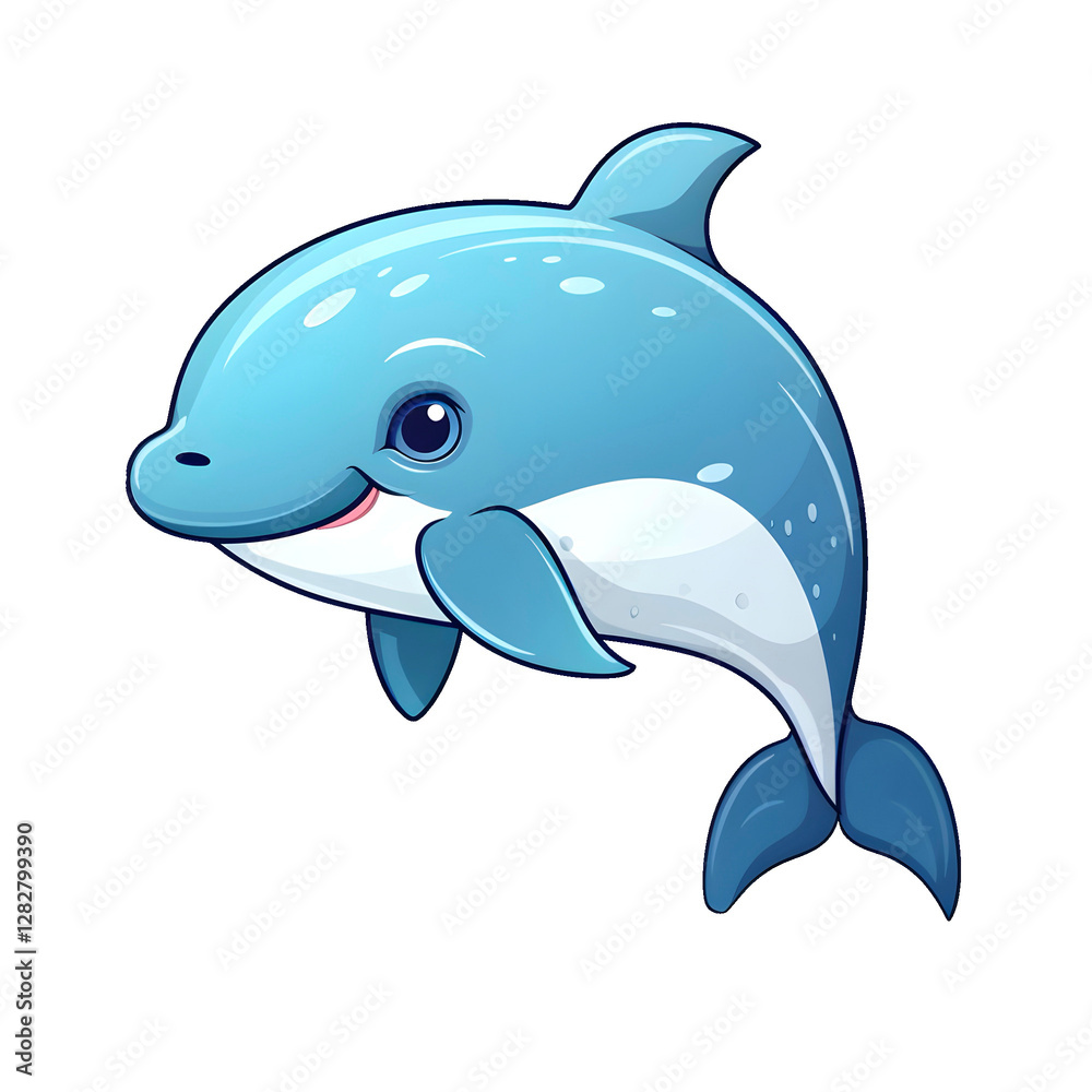 Cute little dolphin cartoon, transparent background .PNG (scalable)