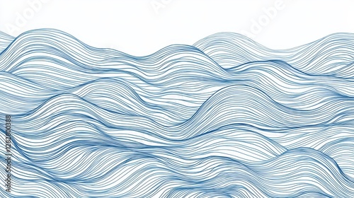 Waved background. Hand drawn waves. Seamless wallpaper on horizontally surface. Stripe texture with many lines. Wavy pattern. Line art. Print for banner, flyer or poster