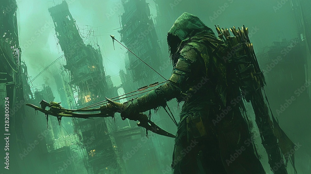 Naklejka premium Post-Apocalyptic Archer: Ruins