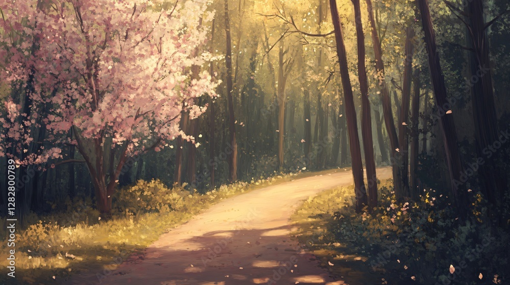 Fototapeta premium Serene Spring Path Through Enchanted Forest