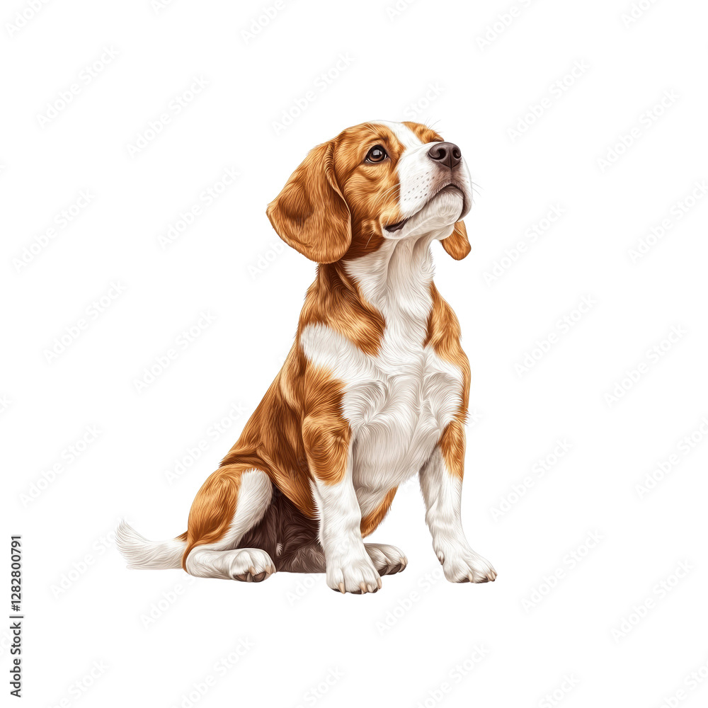 Adorable Beagle Puppy Sitting and Looking Up, Digital Painting Adorable Beagle Puppy Sitting and Looking Up, Digital Painting