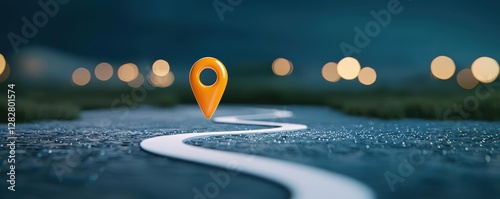  location pin on a winding path, Technology roadmap illustrating IT infrastructure upgrades, software implementation, and future innovations, roadmaps, technology roadmap