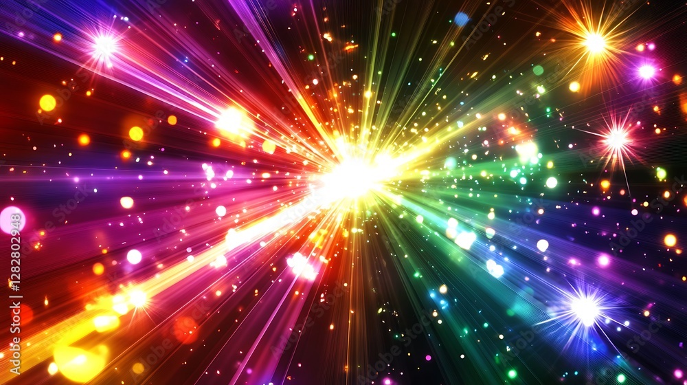 Fototapeta premium Rainbow Light Explosion with Sparkling Confetti