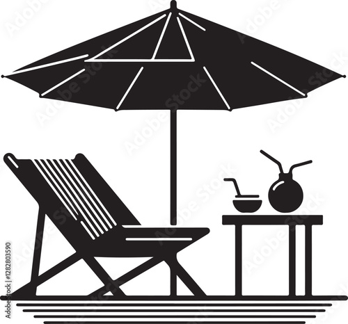 Isolated black image is a line-drawing of a beach-chair-icon Vector, black image is a line-drawing of a beach-chair-icon Silhouette,black image is a line-drawing of a beach-chair-icon icon set