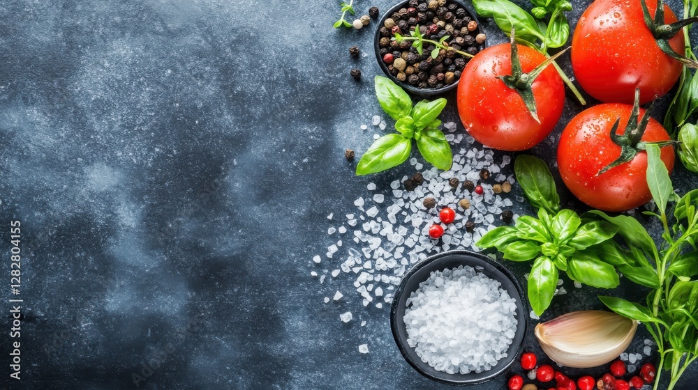 Fresh Ingredients for Healthy Cooking with Basil and Tomatoes Fresh Ingredients for Healthy Cooking with Basil and Tomatoes