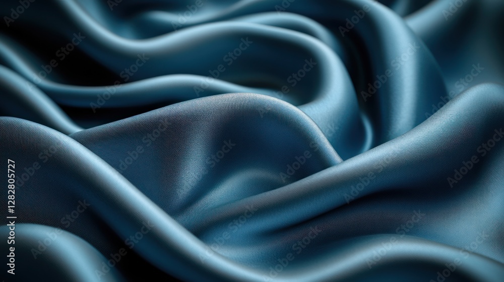 Obraz premium Blue silk fabric drapes, studio shot, soft background, textile design