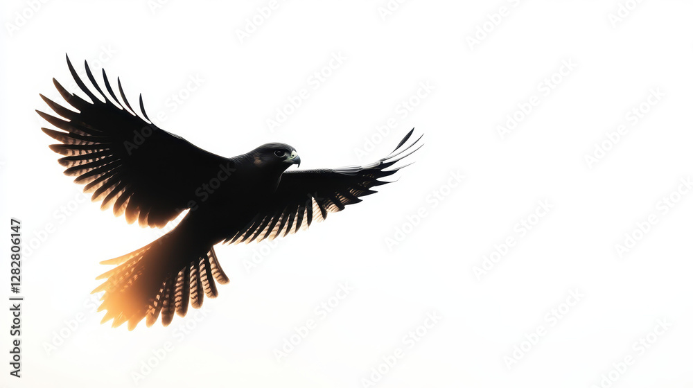 Fototapeta premium Subtle silhouette of falcon soaring against bright background